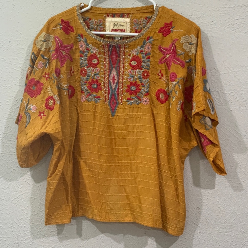 Johnny Was Golden Floral Embroidered Blouse